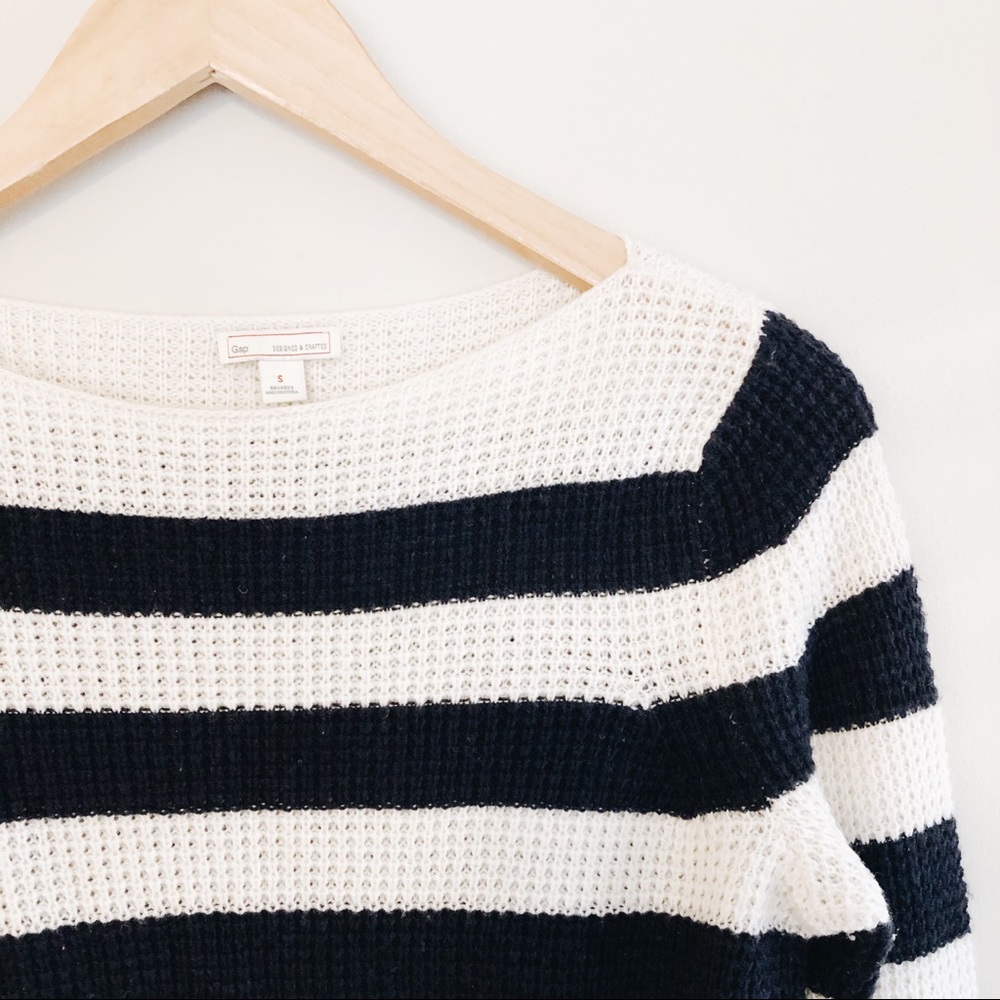 Gap Navy + Cream Stripe Knit Boatneck Sweater - Picture 1 of 3